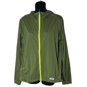 Stio women’s large second light wind shell green zip front windbreaker jacket